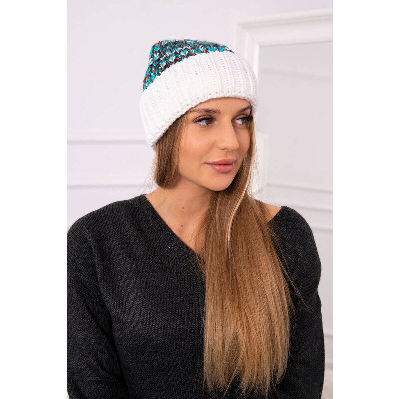 K-Fashion Dámská čepice Iris K348 white+turquoise