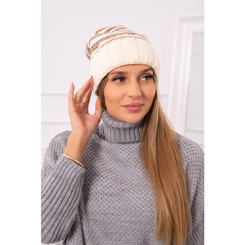 K-Fashion Dámská čepice Feba K330 ecru+blue