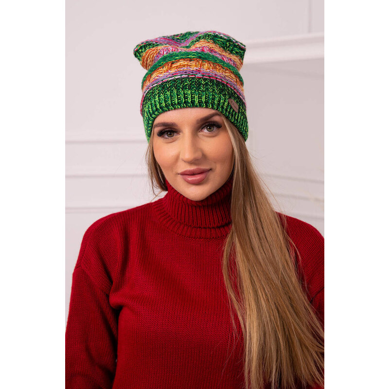 K-Fashion Fleecová čepice Patrycja K254 fialová+zelená neonová