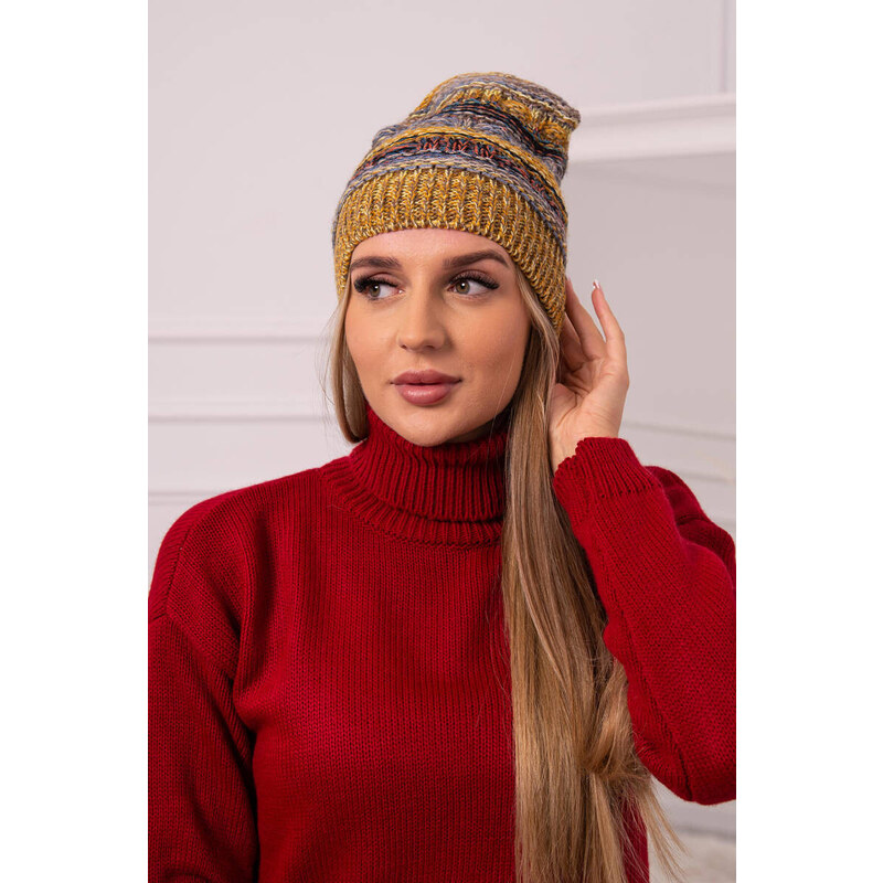 K-Fashion Čepice s fleecem Patrycja K254 denim+mustard
