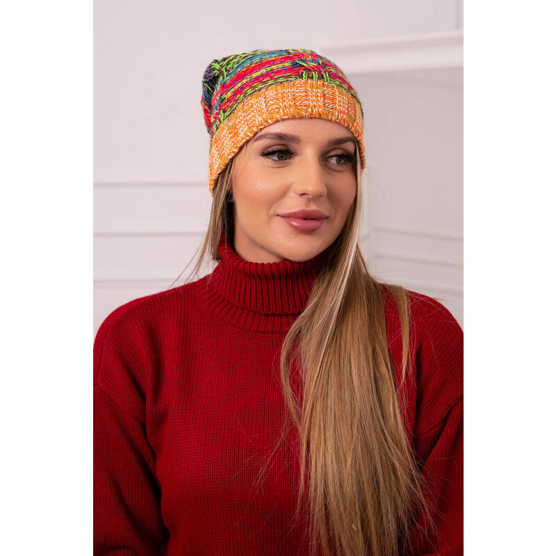 K-Fashion Fleecová čepice Klaudia K255 neon green+orange