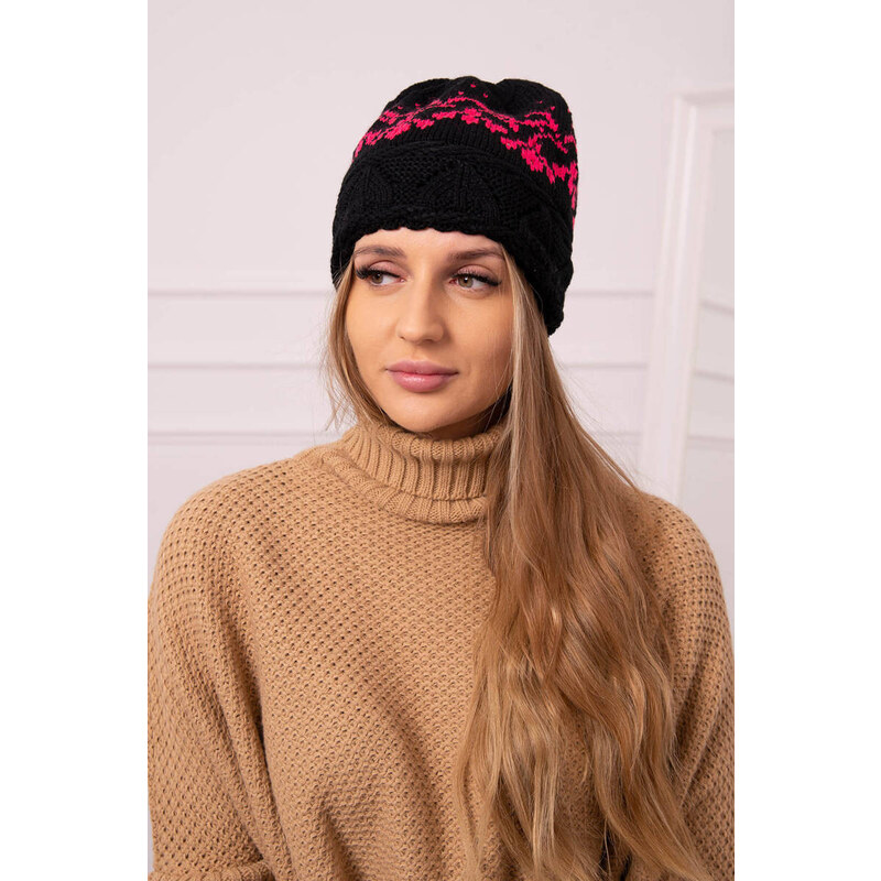K-Fashion Dámská čepice Kira K374 black+pink