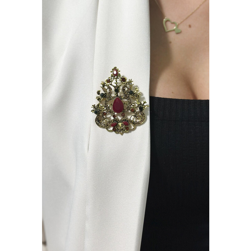 K-Fashion Brož XZ459-191 zlatá + červená 100447391