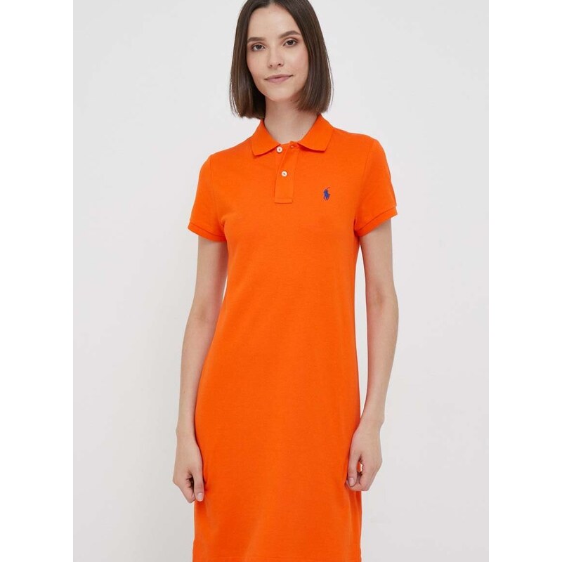 Bavlněné šaty Polo Ralph Lauren oranžová barva, mini