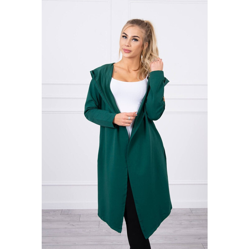 K-Fashion Dlouhý kabát s kapucí tmavě zelený