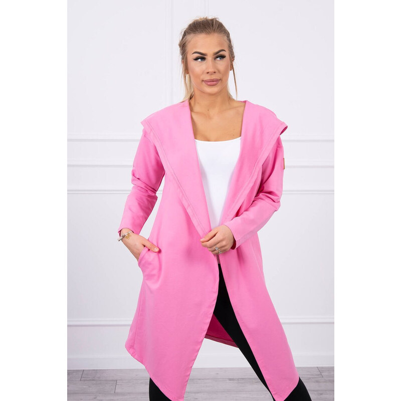 K-Fashion Dlouhý kabát s kapucí světle růžový