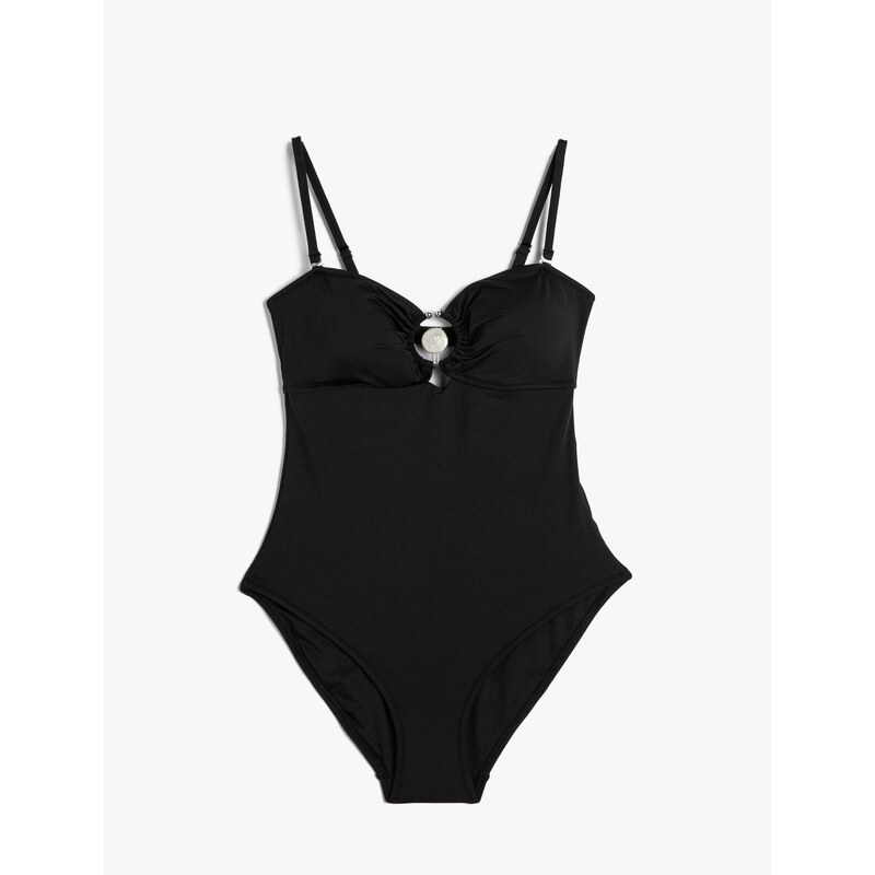 Koton Metal Accessory Swimsuit Thin Straps Covered Window Detail