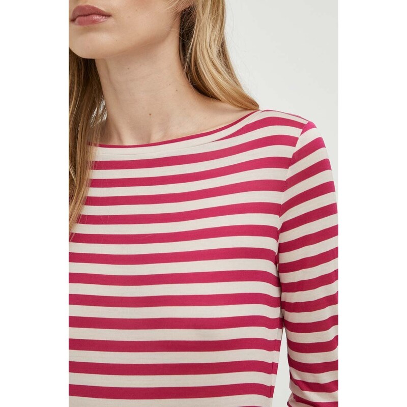 Hedvábné tričko s dlouhým rukávem MAX&Co. růžová barva