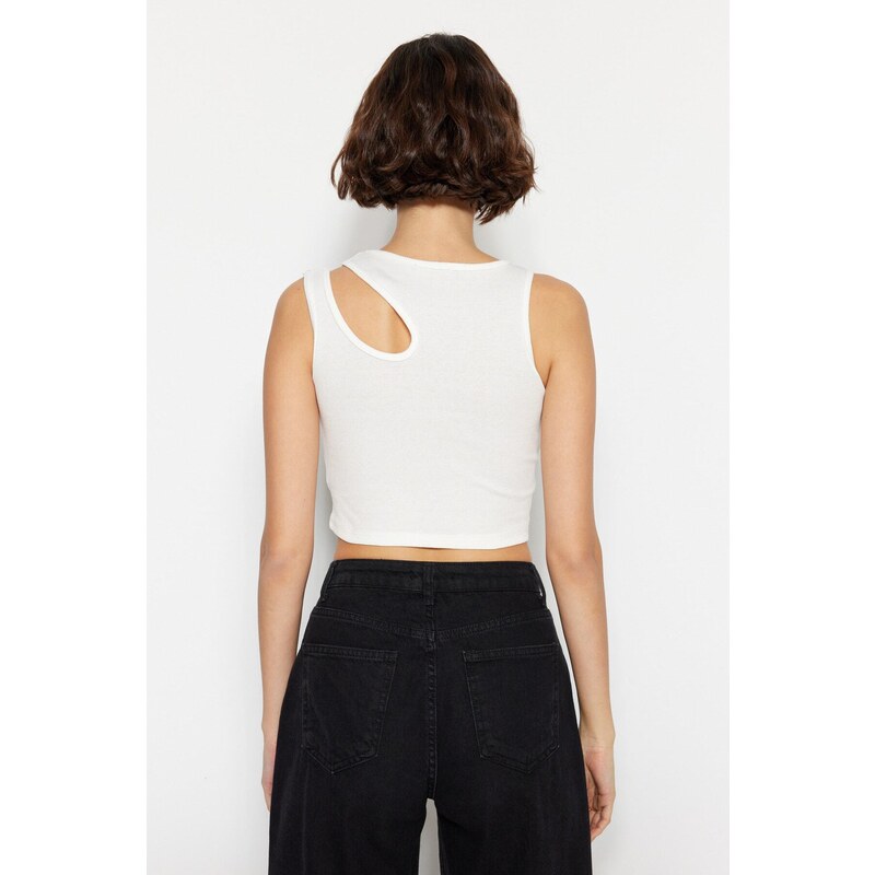 Trendyol Black and White 2-Pack Cut Out Detailed Fitted Crop Corduroy, Flexible Knitting Singlet