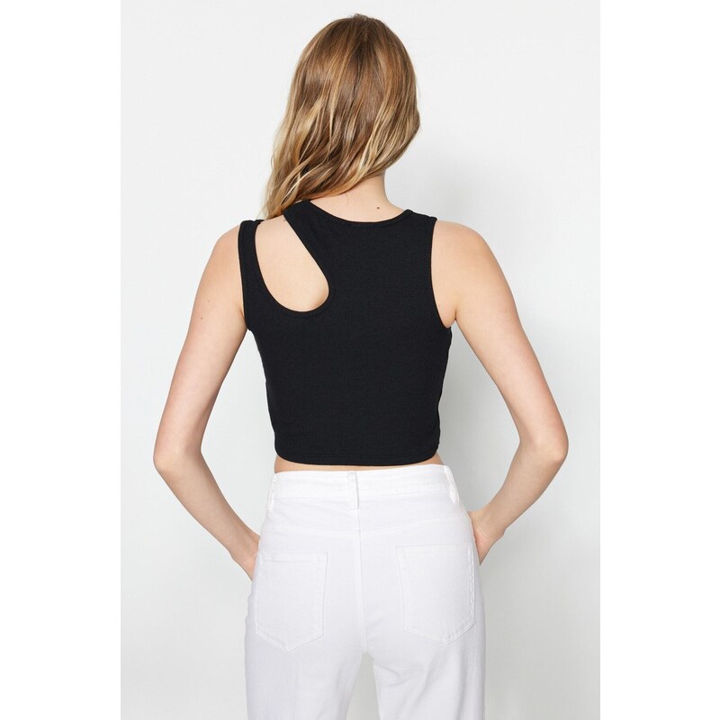 Trendyol Black and White 2-Pack Cut Out Detailed Fitted Crop Corduroy, Flexible Knitting Singlet