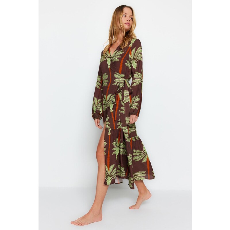 Trendyol Tropical Patterned Maxi Woven Kimono & Caftan