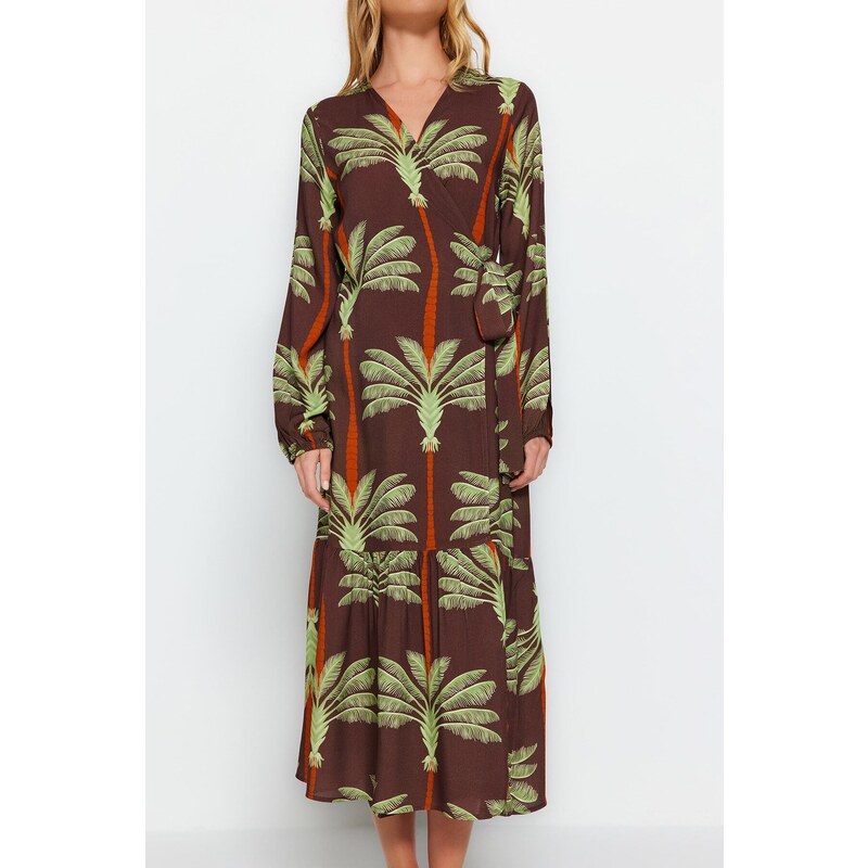 Trendyol Tropical Patterned Maxi Woven Kimono & Caftan