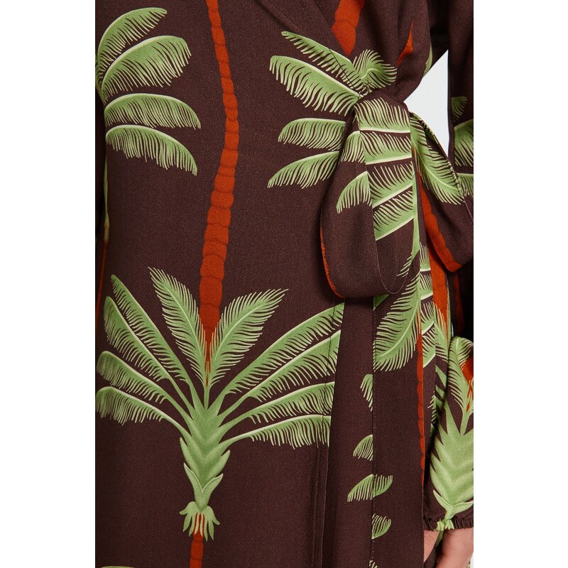 Trendyol Tropical Patterned Maxi Woven Kimono & Caftan