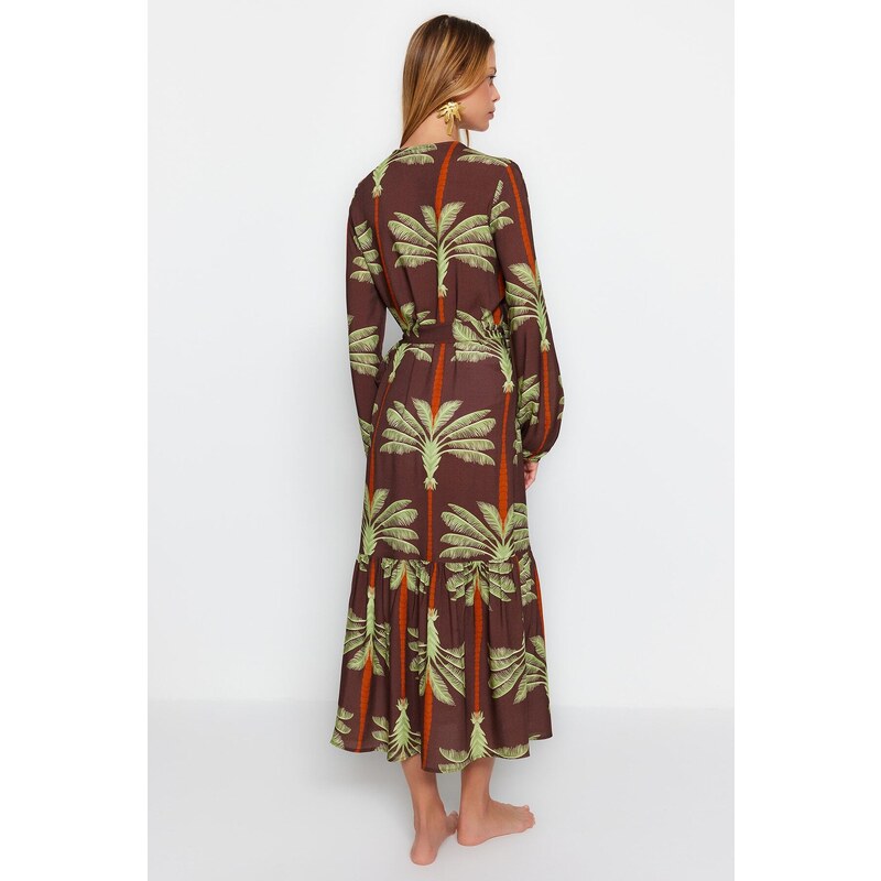 Trendyol Tropical Patterned Maxi Woven Kimono & Caftan