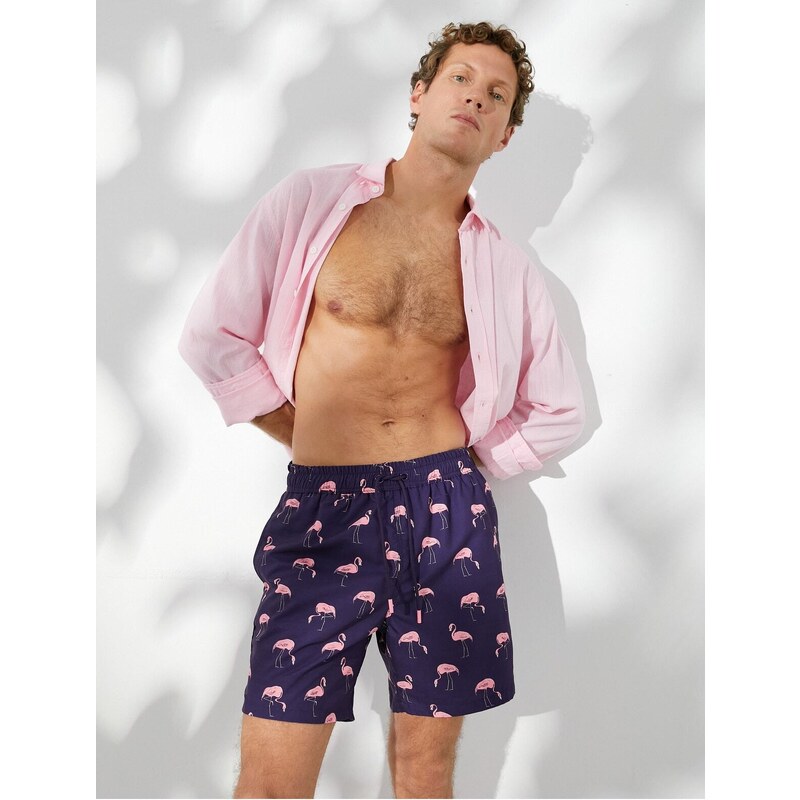 Koton Marine Shorts with Flamingo Print. A drawstring waist with pocket.