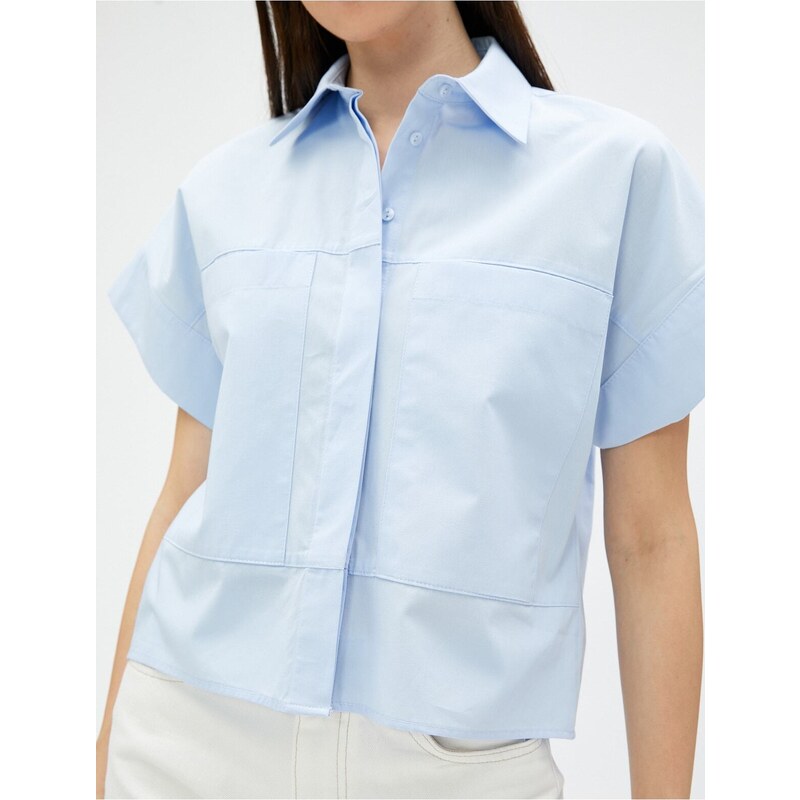 Koton Crop Poplin Shirt Short Sleeve Cotton