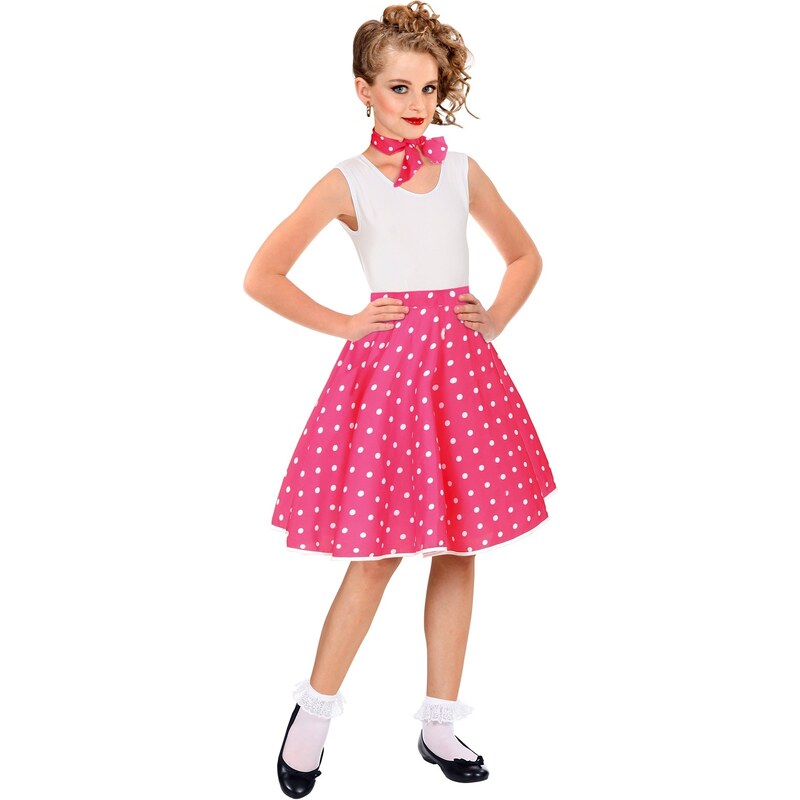Dětská růžová sukně a šátek s puntíky