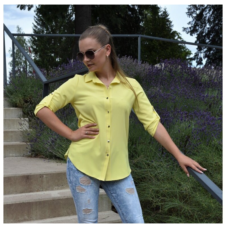 La Blanche žlutá košile s límečkem a řasením
