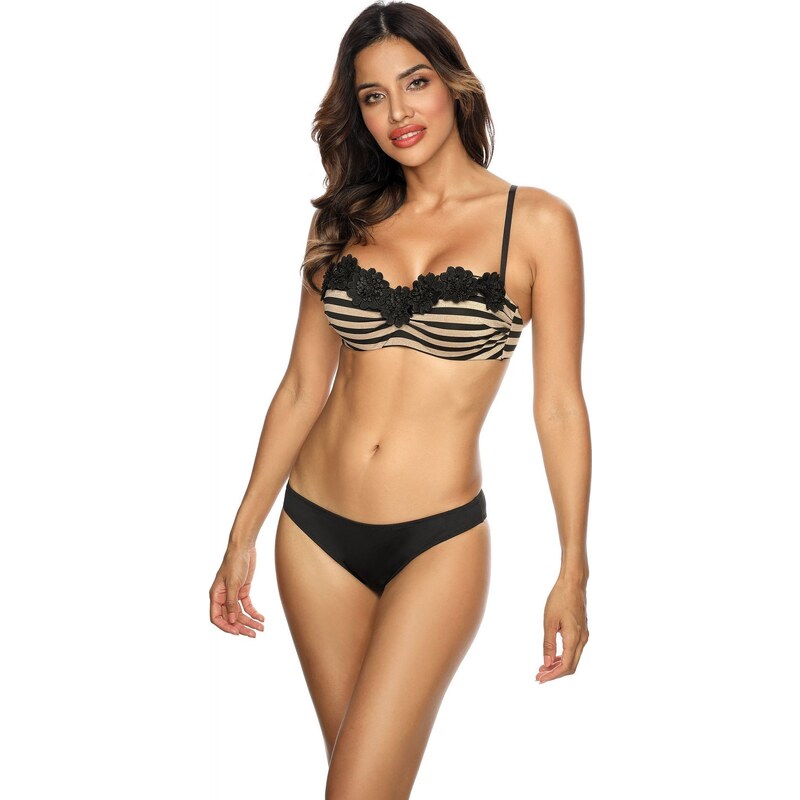 MARKO COLLECTION Černo-béžové bikiny s pruhovanou podprsenkou N3