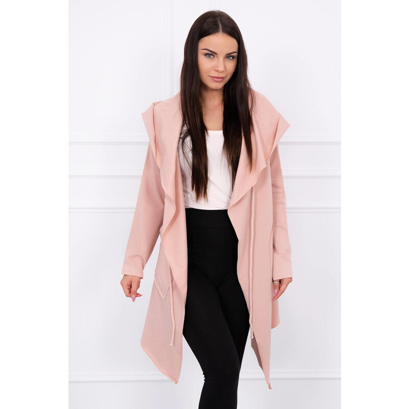 K-Fashion Volná pláštěnka s kapucí tmavě pudrově růžová