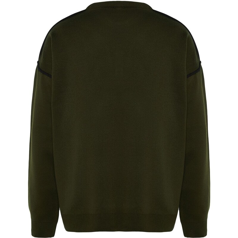 Trendyol Khaki Oversize Fit Wide Fit Crew Neck Piping Detailed Knitwear Sweater