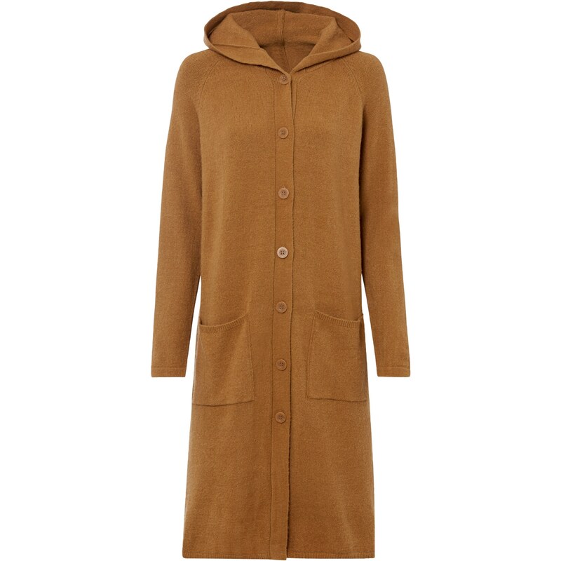bonprix Pletený kabát s kapucí Hnědá