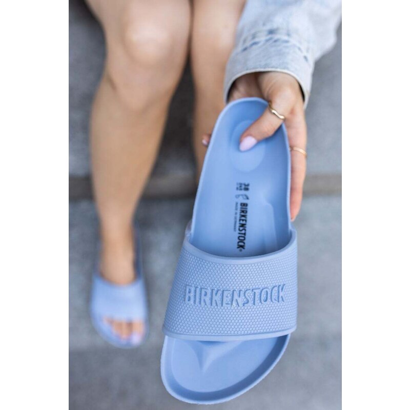 Birkenstock Světle modré gumové nízké pantofle Barbados EVA