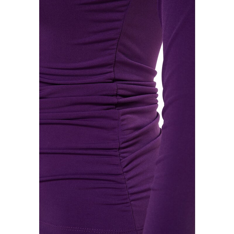 Trendyol Purple Shirring Detail Stand Collar Fitted/Long Sleeves, Fitted Knitted Stretch Blouse