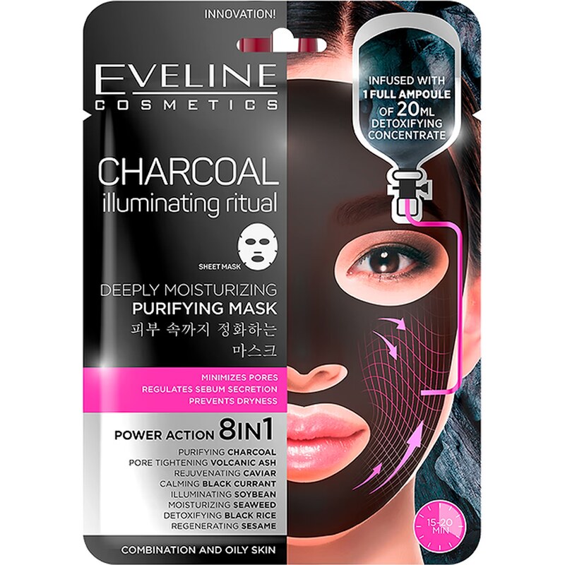 Eveline cosmetics CHARCOAL Textilní maska s uhlím 8v1