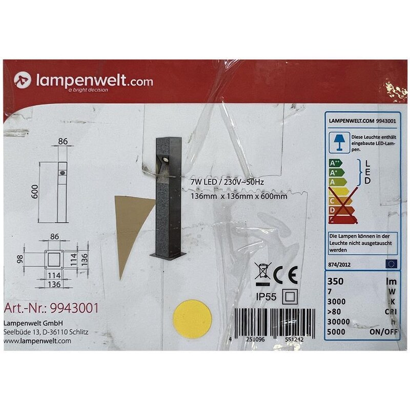 Lampenwelt Lampenwelt - LED Venkovní sloupkové svítidlo AMELIA LED/7W/230V IP55 LW0688