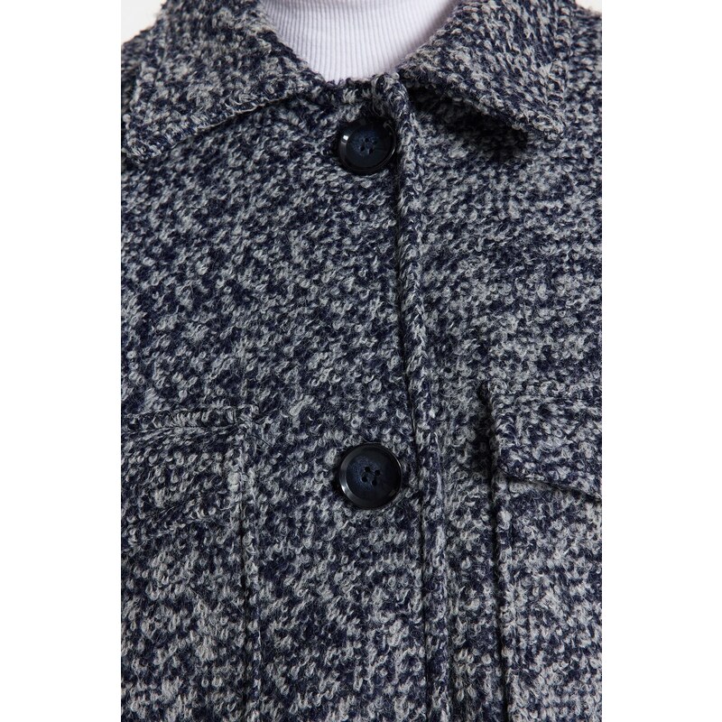 Trendyol Navy Blue Oversized Wide Cut Pocket Detailed Boucle Coat