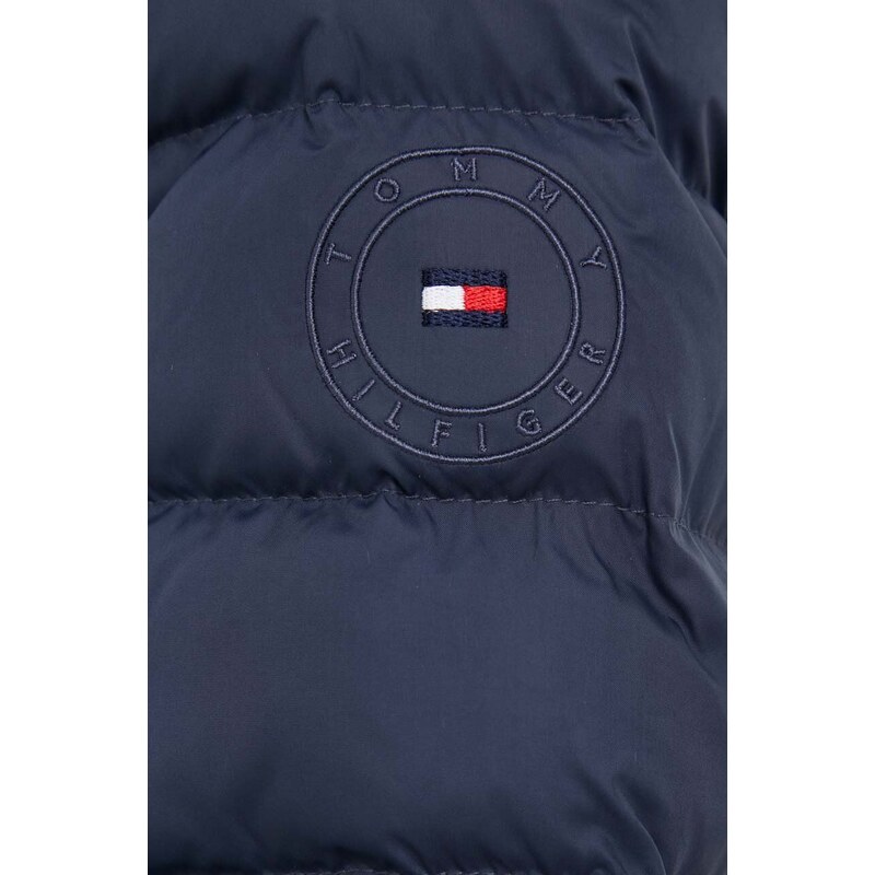 Péřová bunda Tommy Hilfiger dámská, tmavomodrá barva, zimní