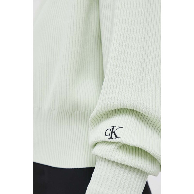 Svetr Calvin Klein Jeans dámský, zelená barva, lehký, s golfem