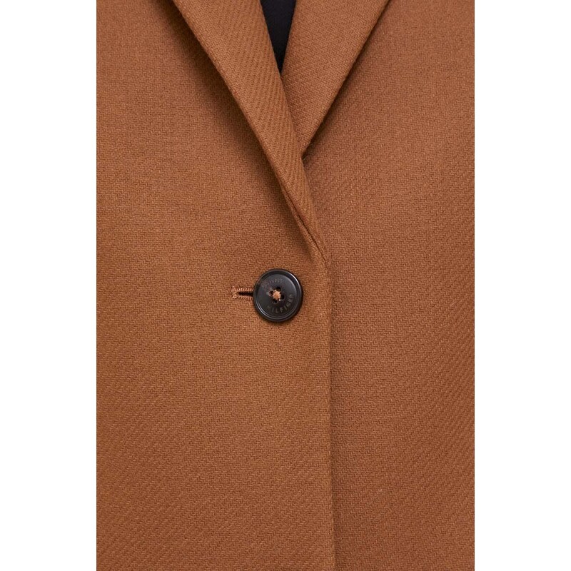 Vlněný kabát Tommy Hilfiger hnědá barva, přechodný