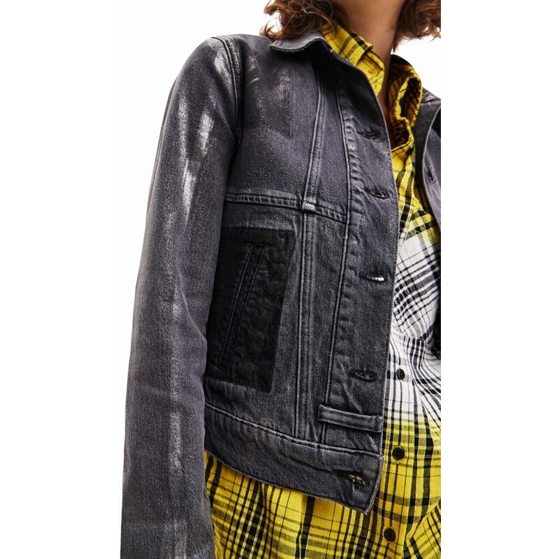 Džínová bunda Desigual dámská, šedá barva, přechodná
