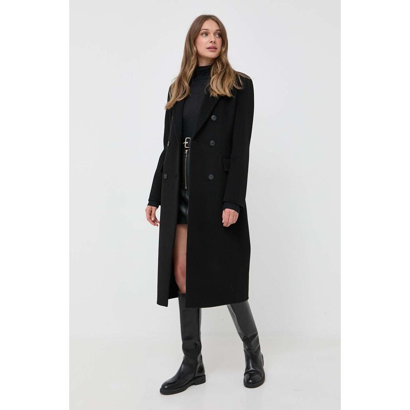 Vlněný kabát Pinko černá barva, přechodný, dvouřadový