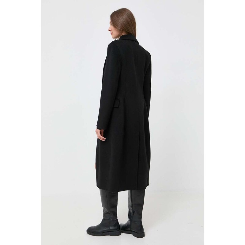 Vlněný kabát Pinko černá barva, přechodný, dvouřadový