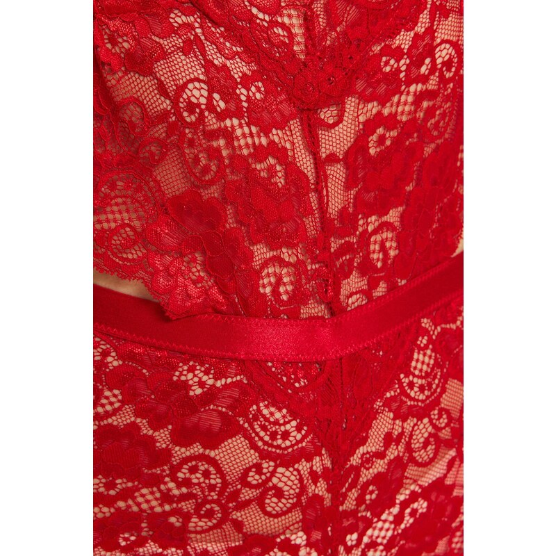 Trendyol Dark Red Lacy Window/Cut Out Detailed Snap-On Knitted Body