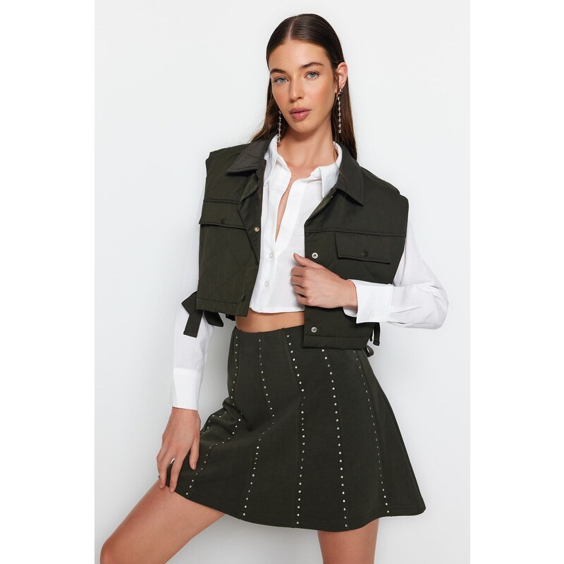 Trendyol Khaki Stone doplněk mini kolová/pletená sukně bez pasu 107065156