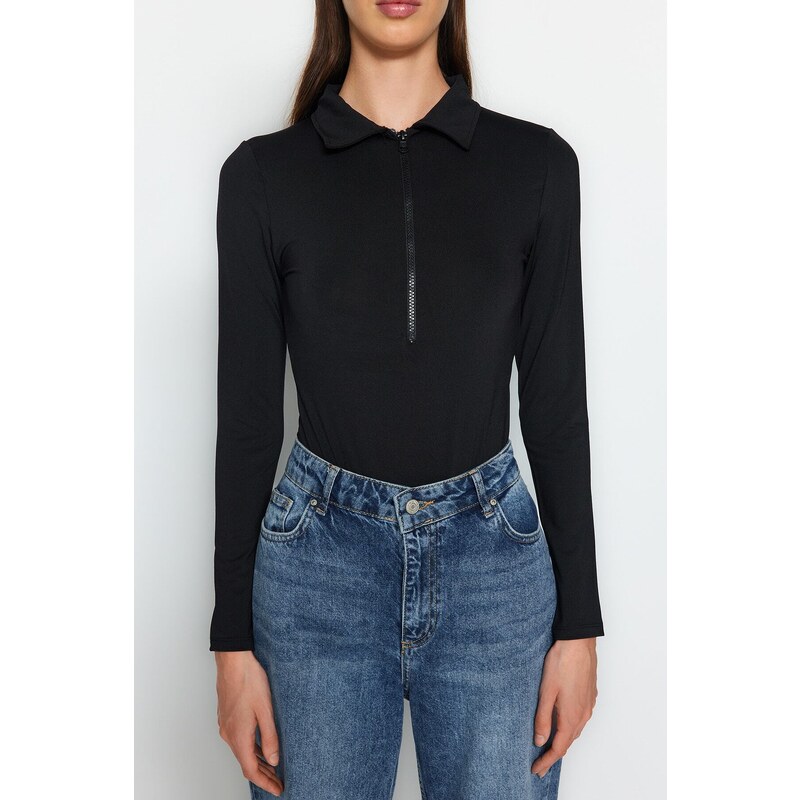 Trendyol Black Zipper Collar Detailed Knitted Body with Snap fastener