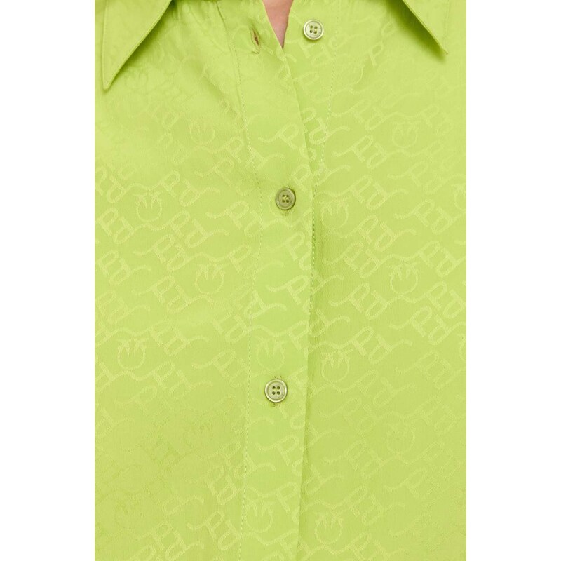 Košile s příměsí hedvábí Pinko zelená barva, regular, s klasickým límcem, 100121.A01P