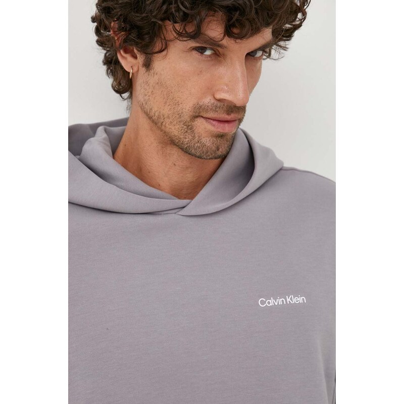 Mikina Calvin Klein pánská, šedá barva, s kapucí, hladká