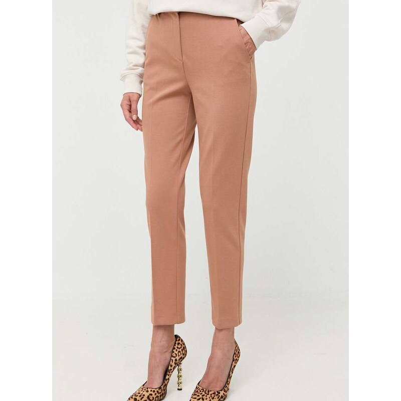 Kalhoty Pinko dámské, hnědá barva, jednoduché, high waist
