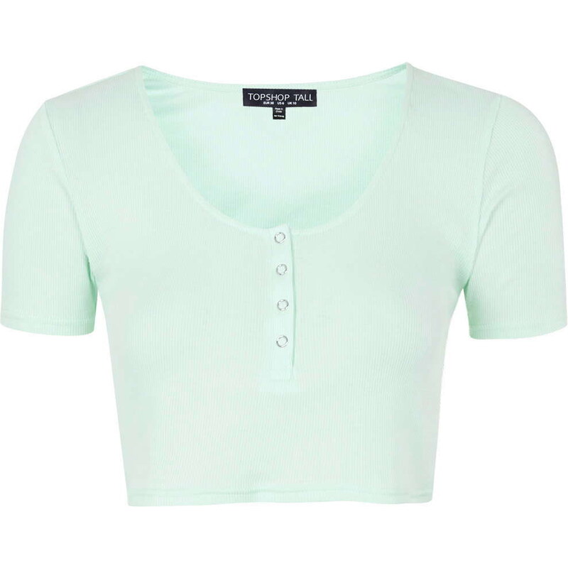 Topshop TALL Ribbed Popper Front Cropped Top