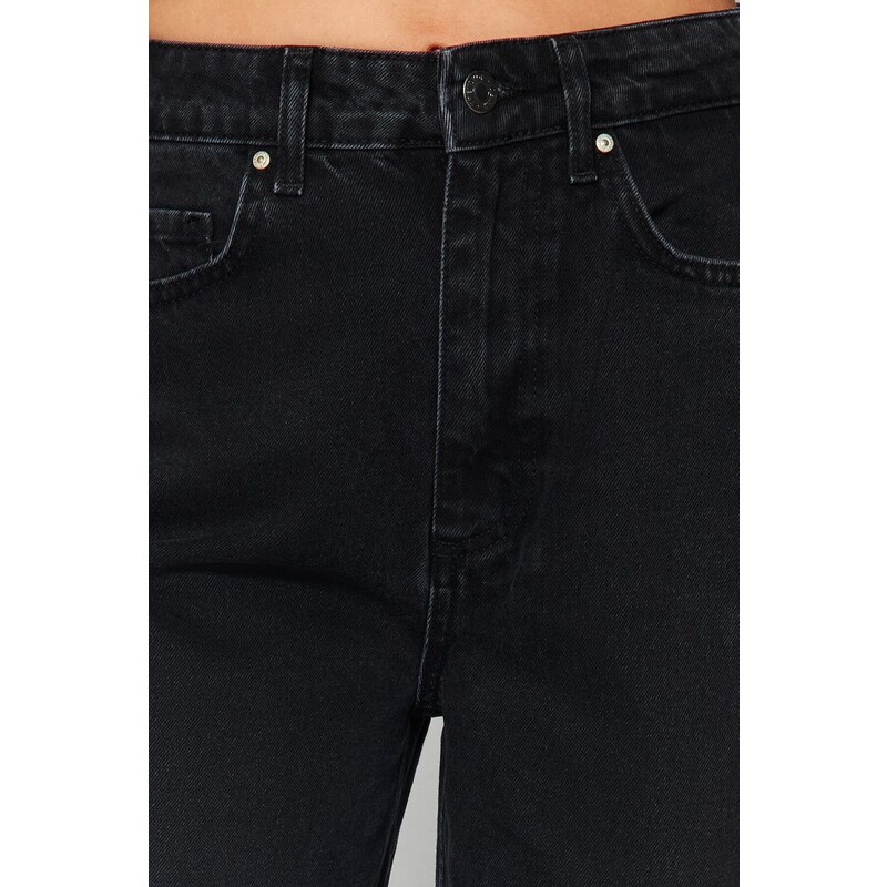 Trendyol Černé sudové džíny s vysokým pasem