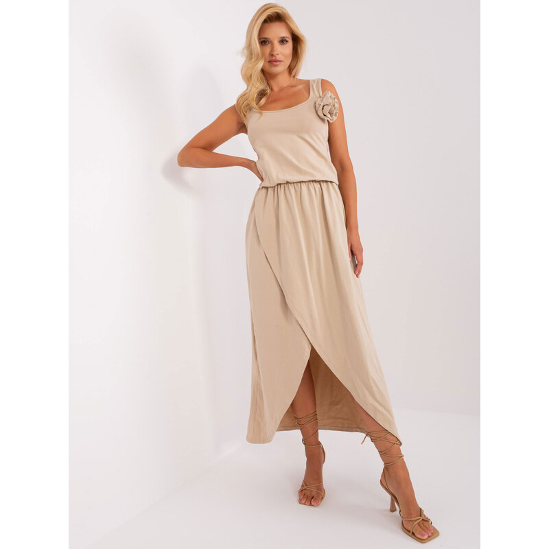 BASIC BÉŽOVÉ ASYMETRICKÉ MAXI ŠATY -BEIGE Béžová