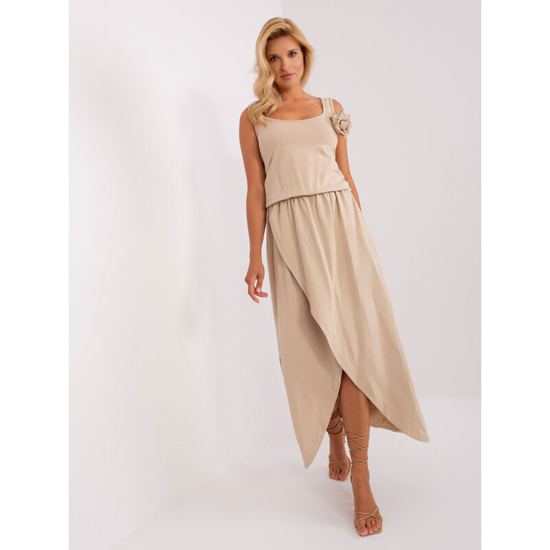 BASIC BÉŽOVÉ ASYMETRICKÉ MAXI ŠATY -BEIGE Béžová