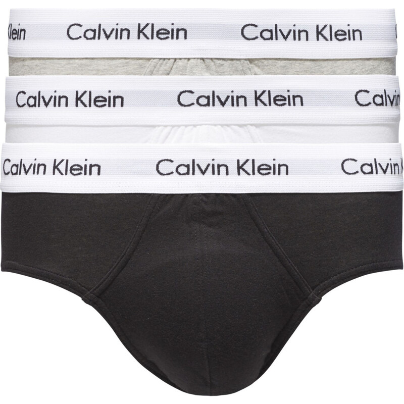 Pánské slipy 3 Pack Briefs Cotton Stretch 0000U2661G998 černá/bílá/šedá - Calvin Klein