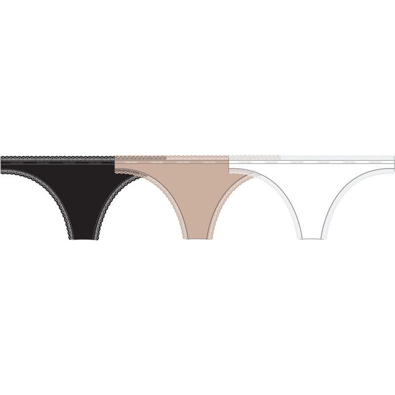 Dámská tanga 3 Pack Thongs Bottoms Up 000QD3802EFIY černá/bílá/mandlová - Calvin Klein