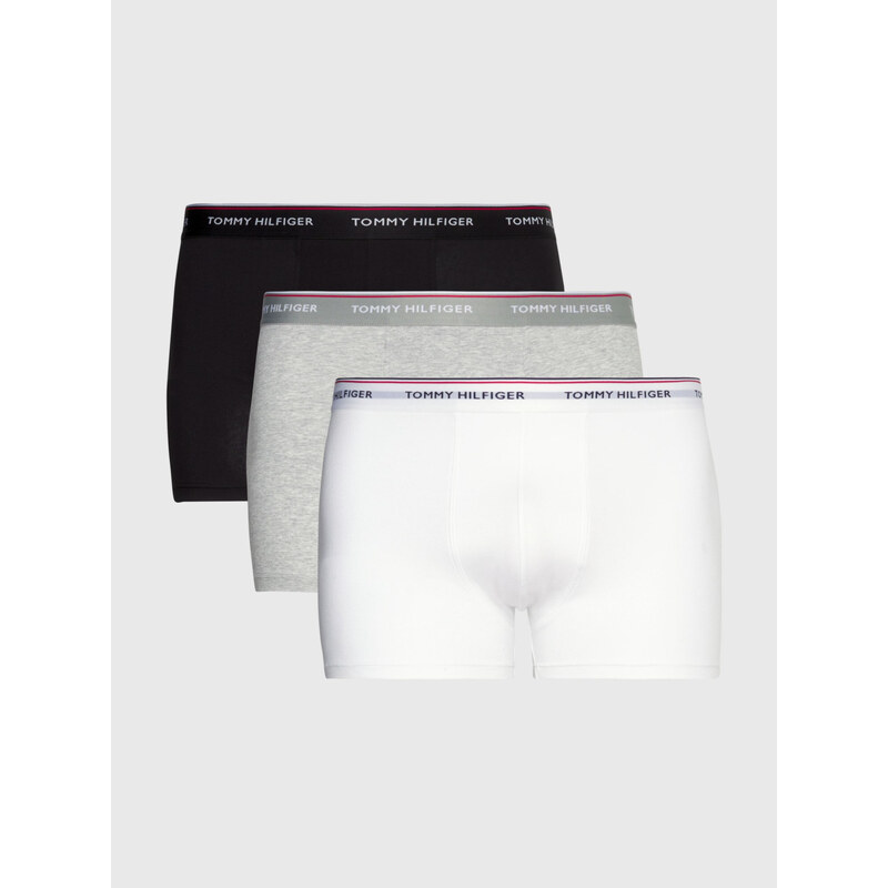 Pánské trenky 3-PACK PLUS CONTRAST LOGO WAISTBAND TRUNKS 1U87905252004 černá/šedá/bílá - Tommy Hilfiger